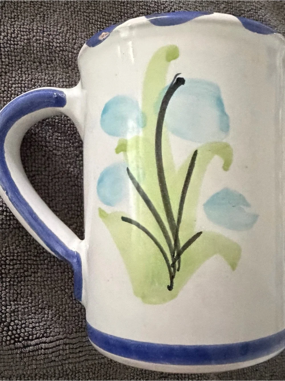 Vietri Hand-Painted Ceramic Mug with Blue Handle and Multicolor Fish